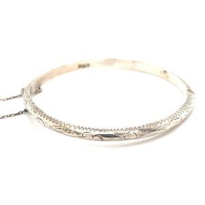 Sterling Silver 925 Bangle with Safety Chain